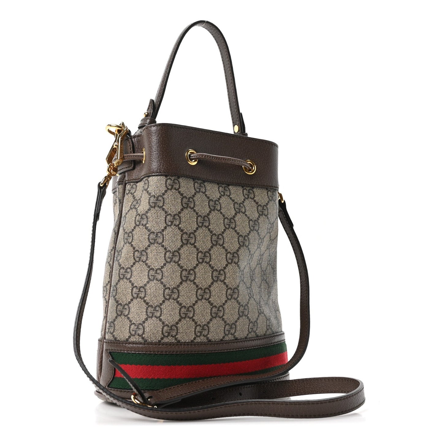 GG Supreme Monogram Web Small Ophidia Bucket Bag Brown