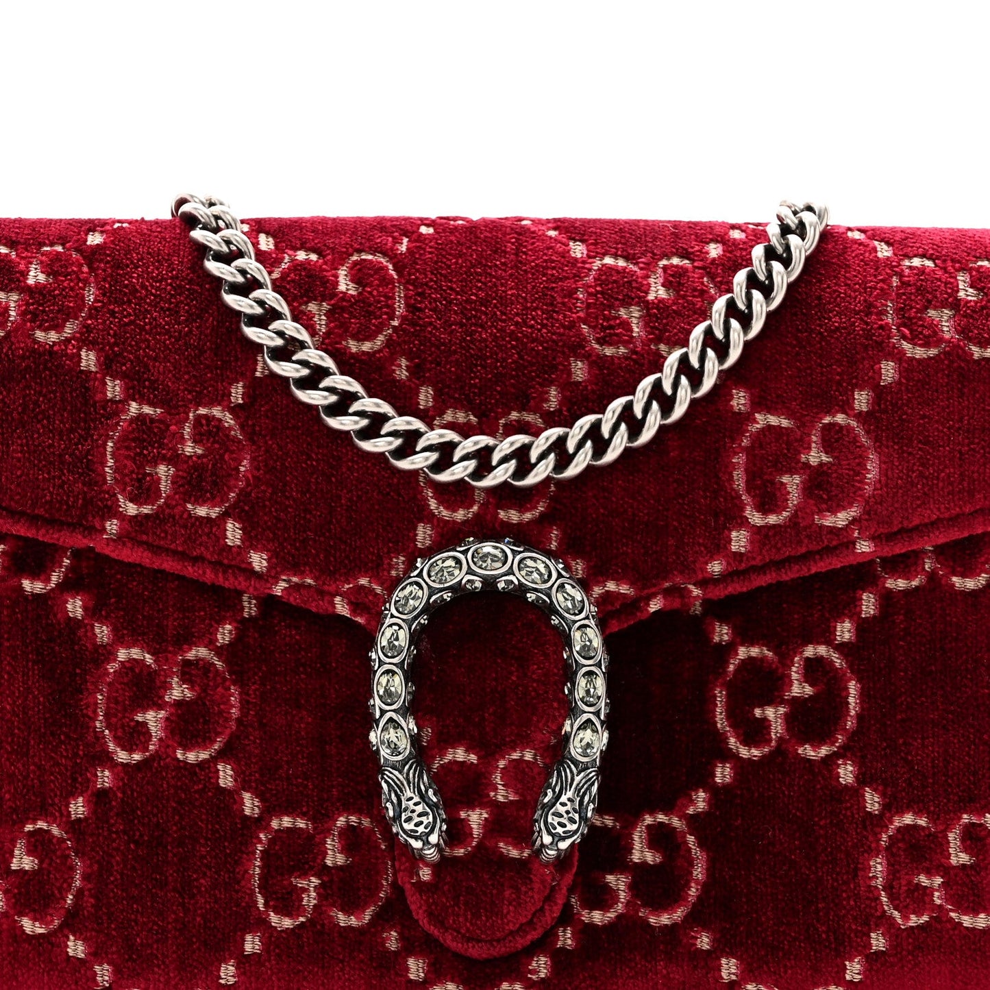 Velvet GG Monogram Mini Dionysus Chain Wallet Red Cipria