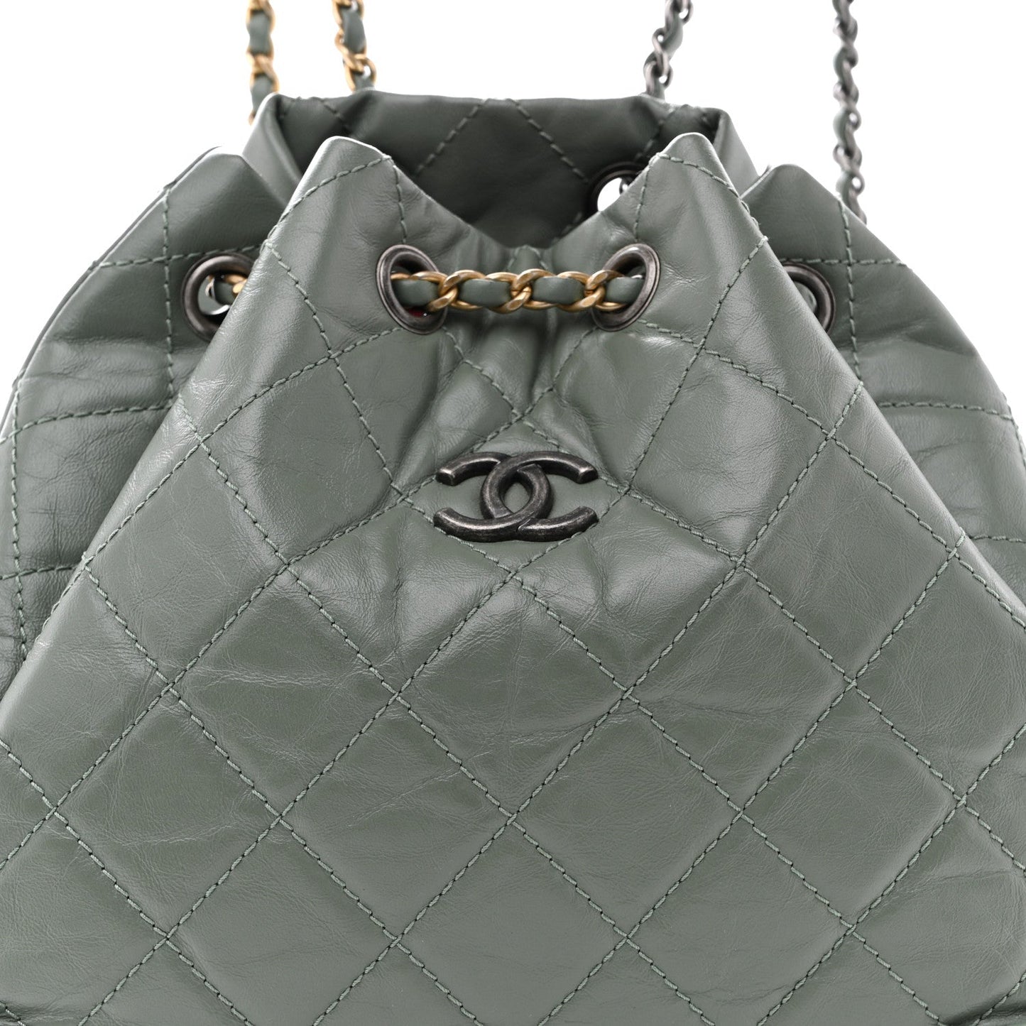 Aged Calfskin Quilted Small Gabrielle Backpack Green