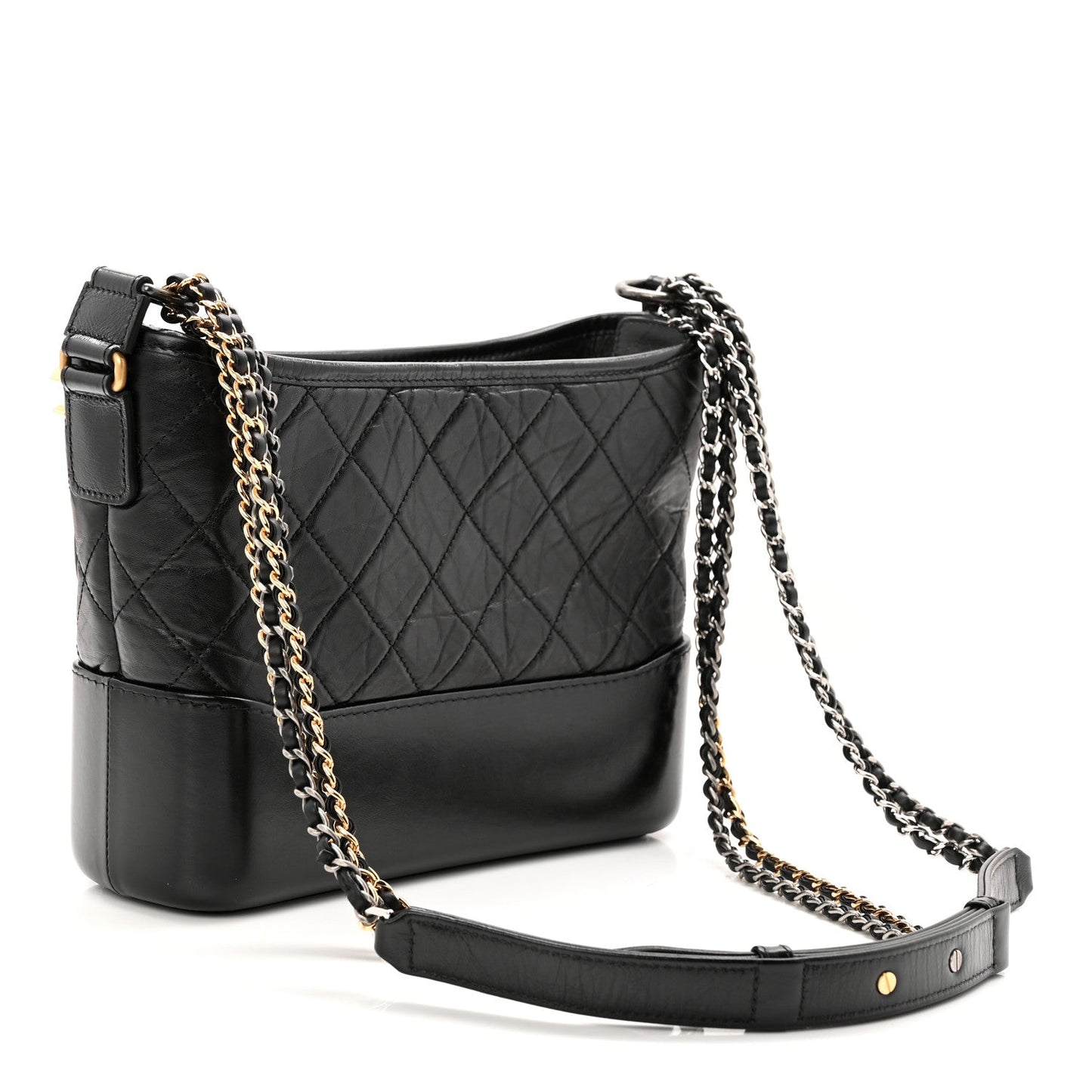 Aged Calfskin Quilted New Medium Gabrielle Hobo Black