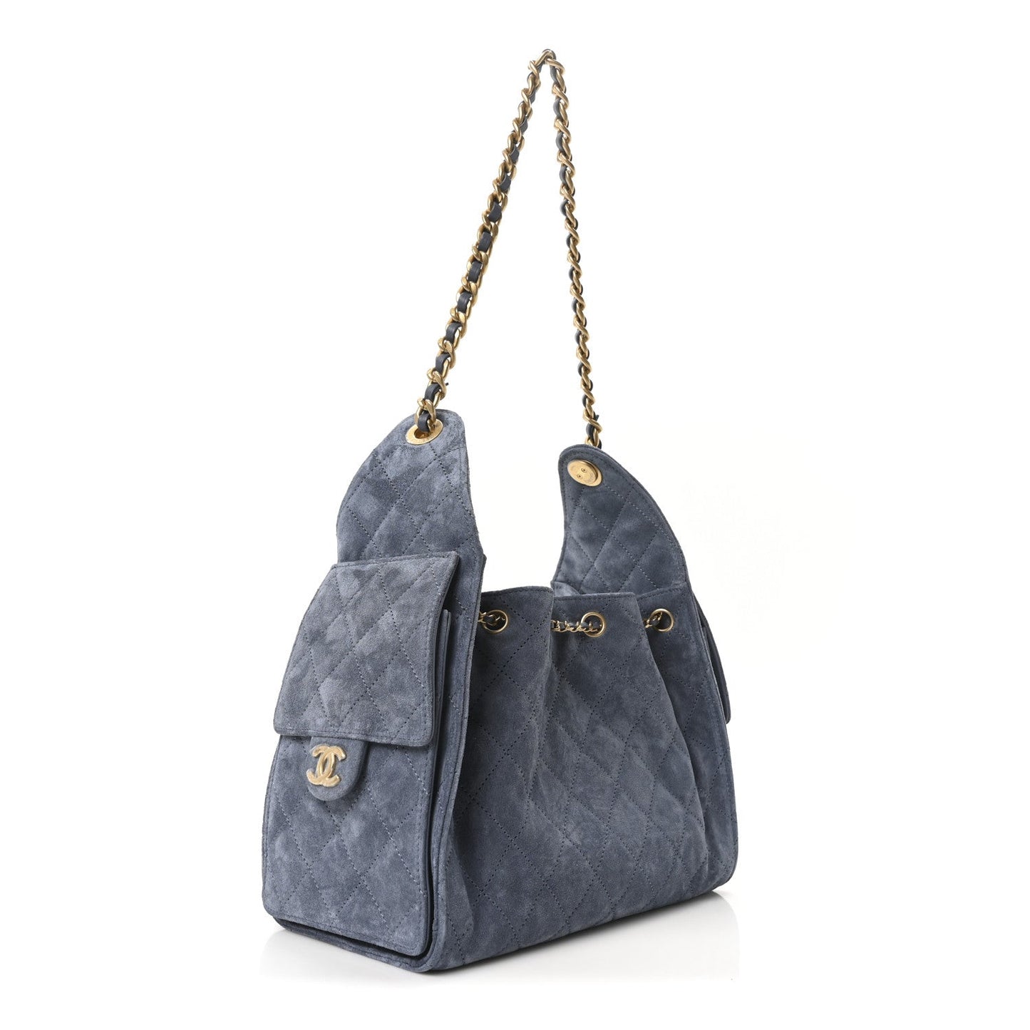 Suede Quilted Small Chanel 25 Handbag Blue