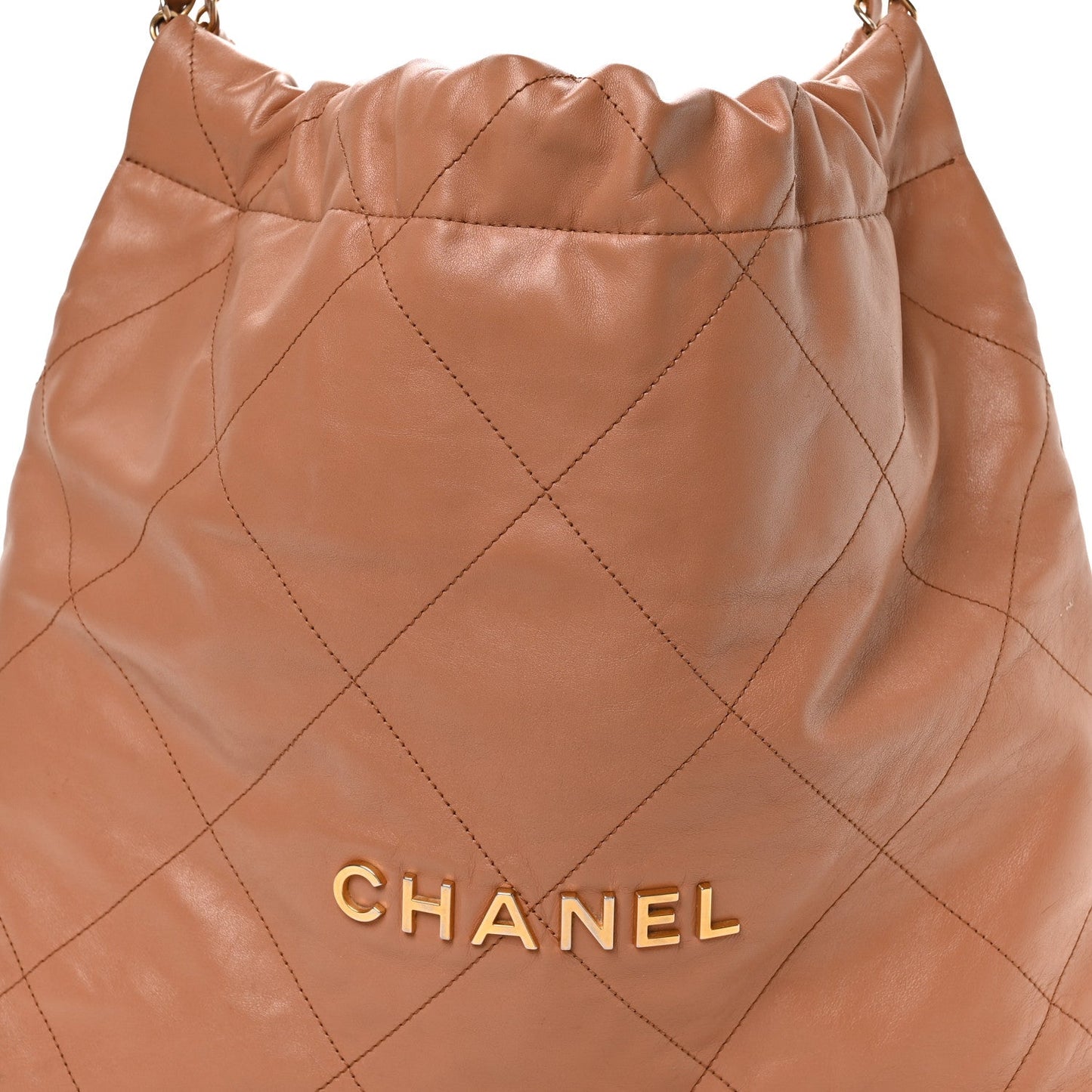 Shiny Calfskin Quilted Chanel 22 Camel