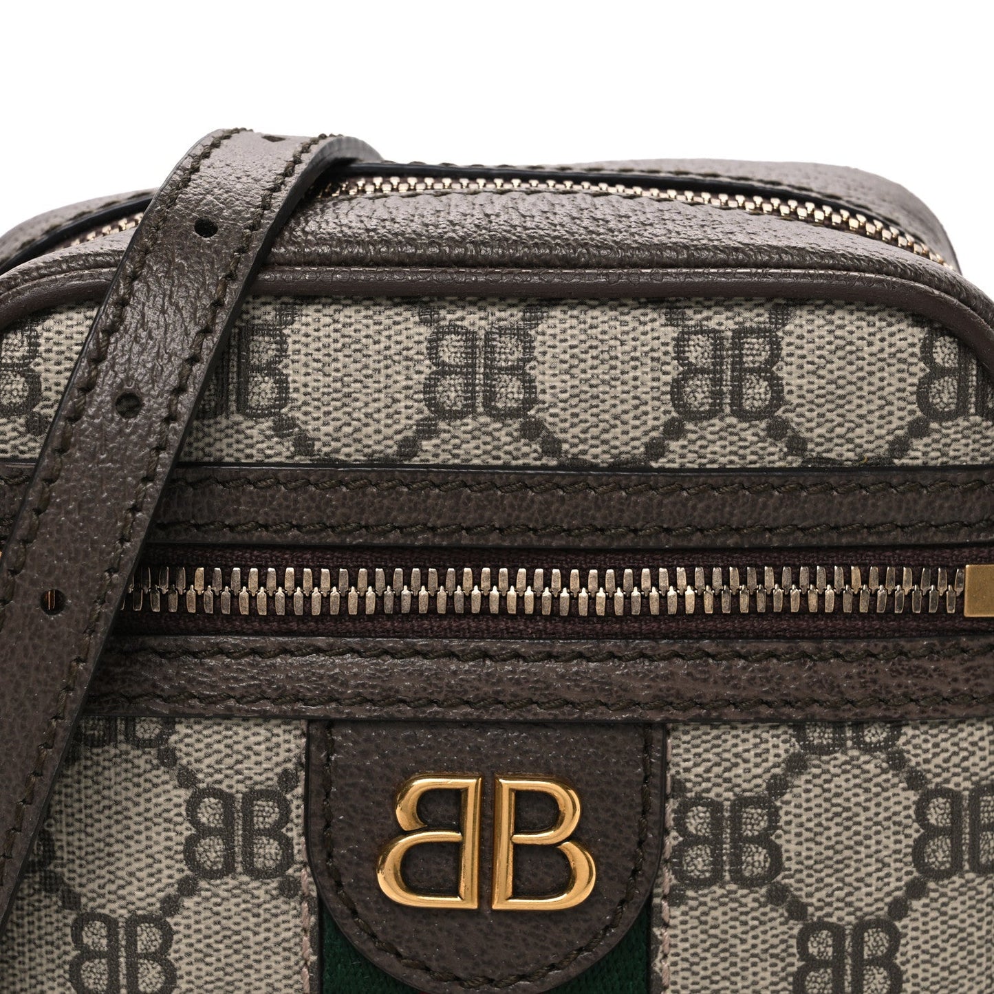 X BALENCIAGA BB Supreme Monogram Web Mini Ophidia Messenger Beige New Acero