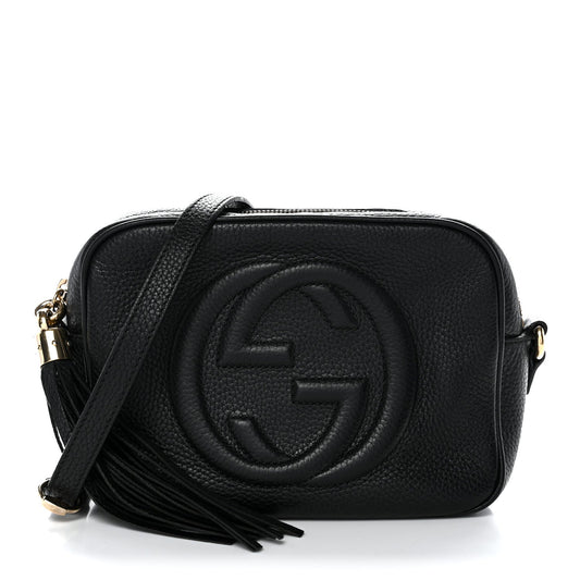 Pebbled Calfskin Small Soho Disco Bag Black