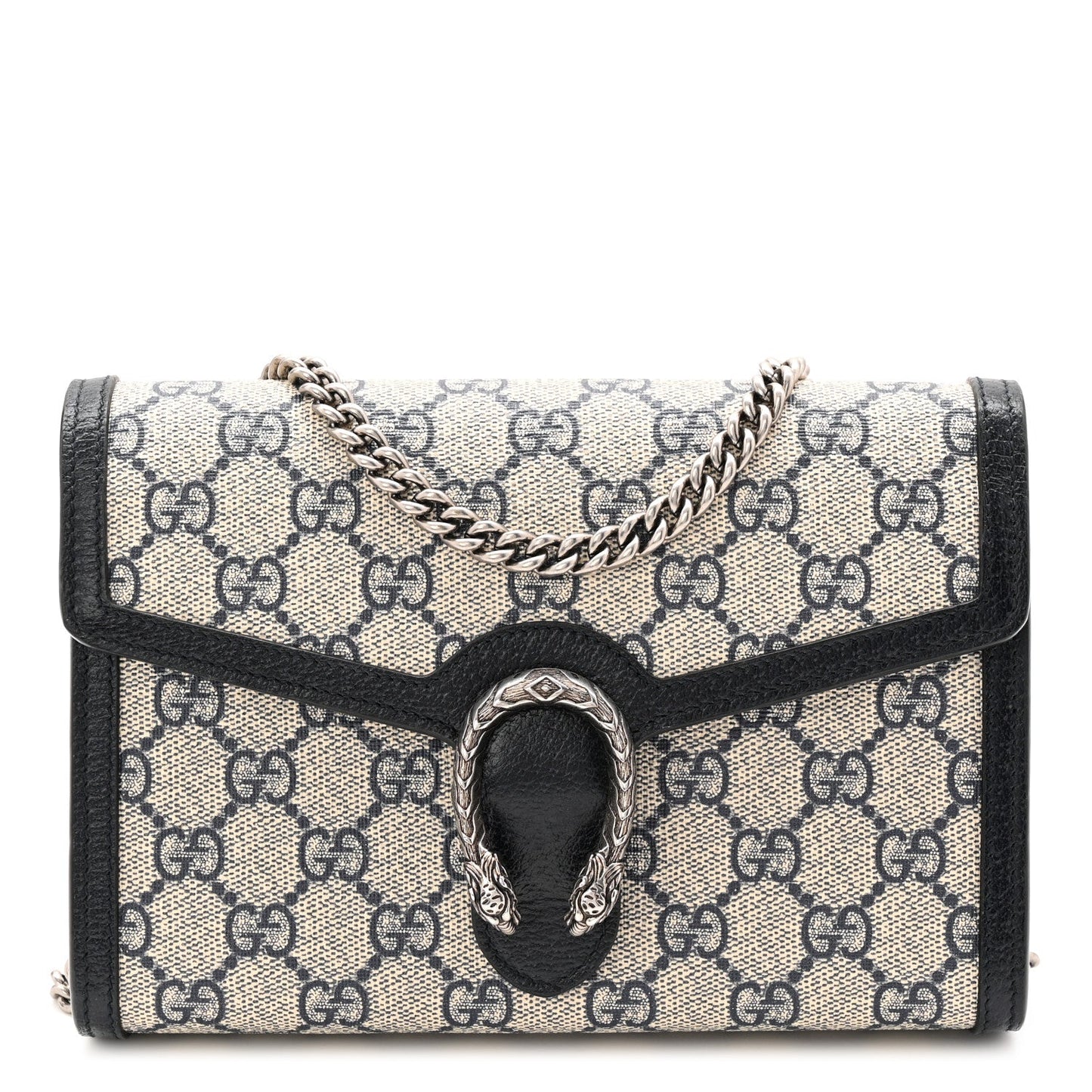 GG Supreme Monogram Textured Dollar Calfskin Mini Dionysus Chain Wallet Beige Blue