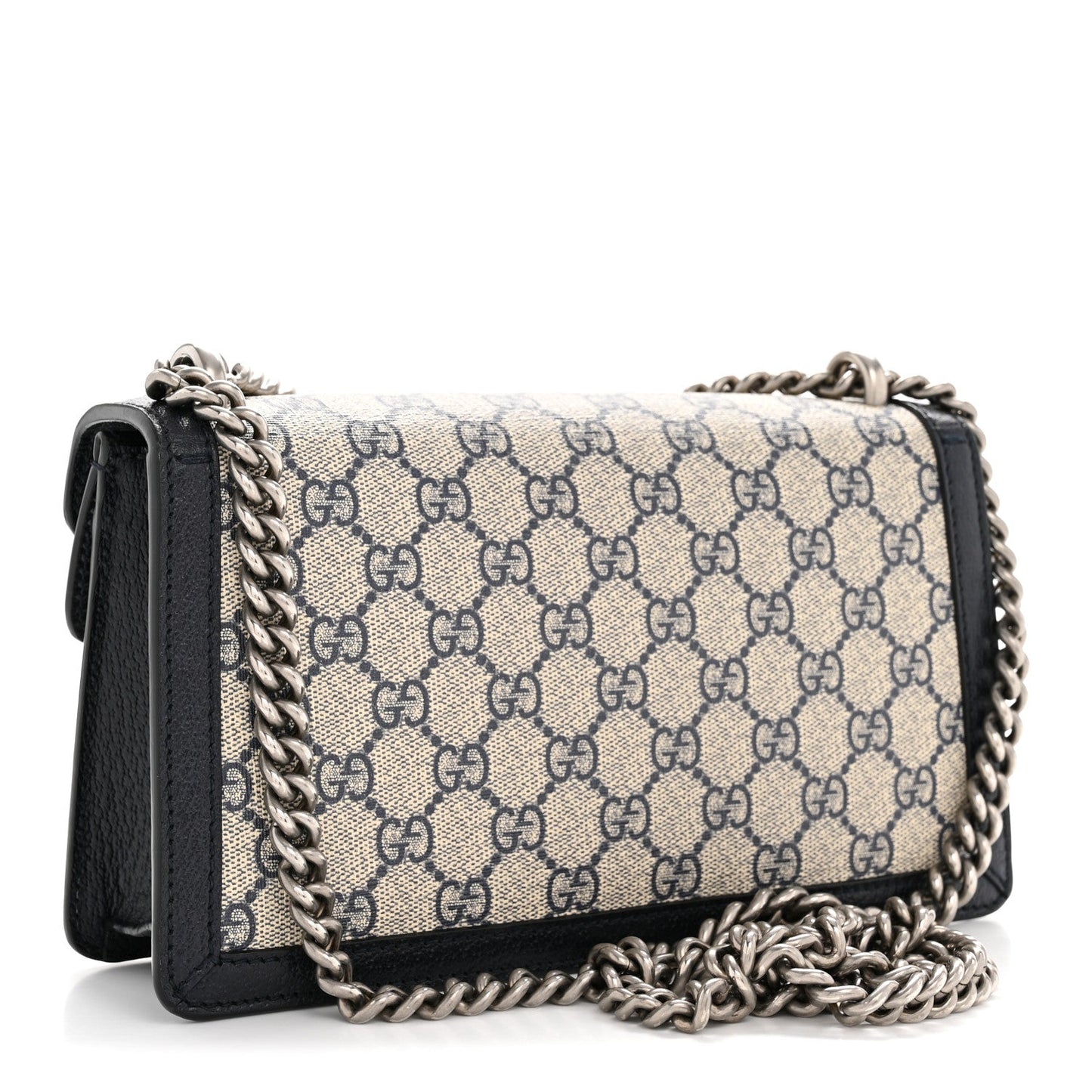 GG Supreme Monogram Textured Dollar Calfskin Small Rectangular Dionysus Shoulder Bag Beige Blue