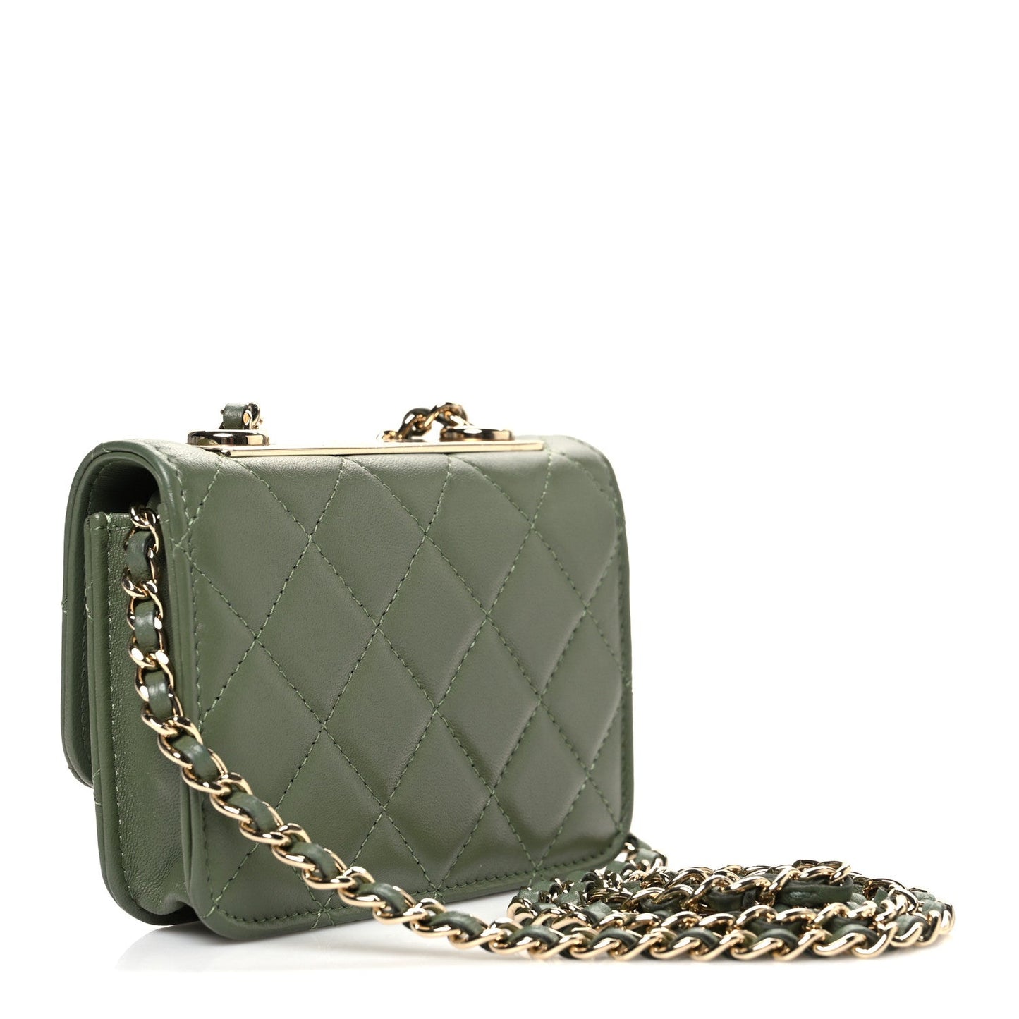 Lambskin Quilted Trendy CC Card Holder On Chain Green