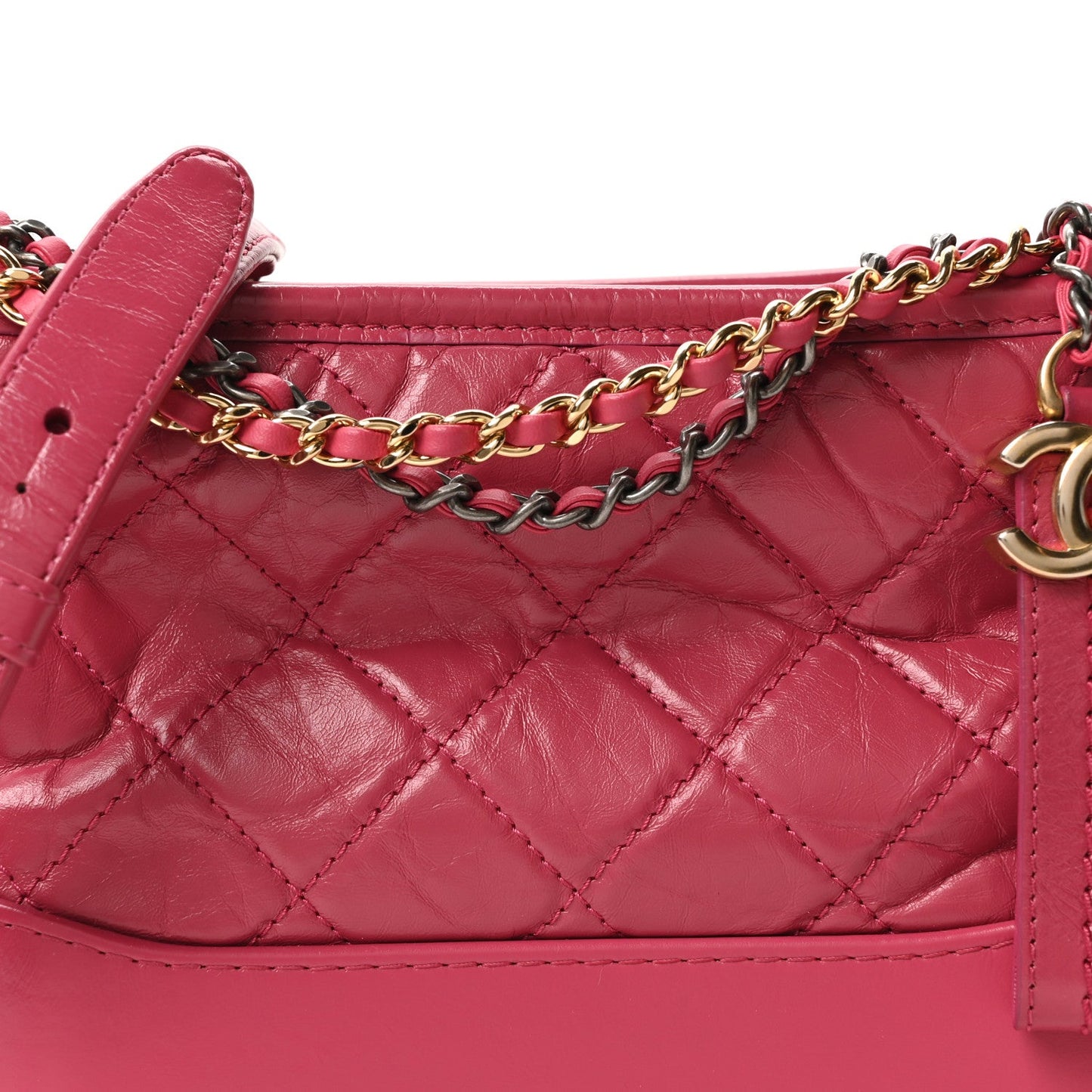 Aged Calfskin Quilted Small Gabrielle Hobo Fuchsia