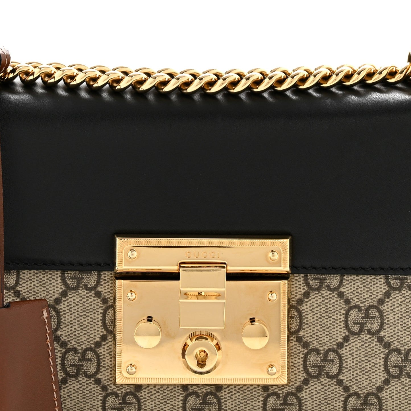 GG Supreme Monogram Calfskin Small Padlock Shoulder Bag Beige Black Cuir