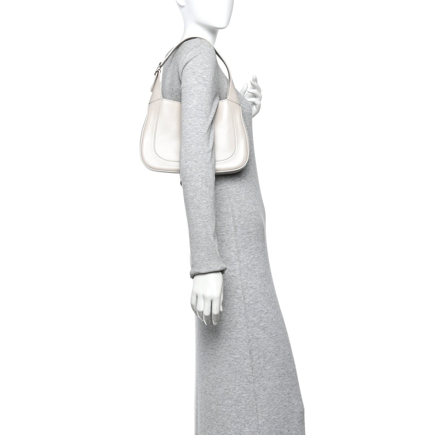 Ancora Calfskin Web Small Jackie Shoulder Bag Light Grey