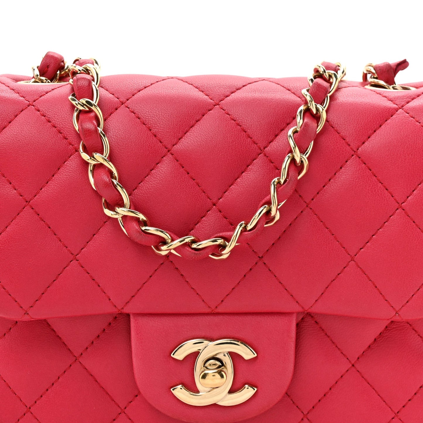 Lambskin Quilted Mini Square Flap Dark Pink