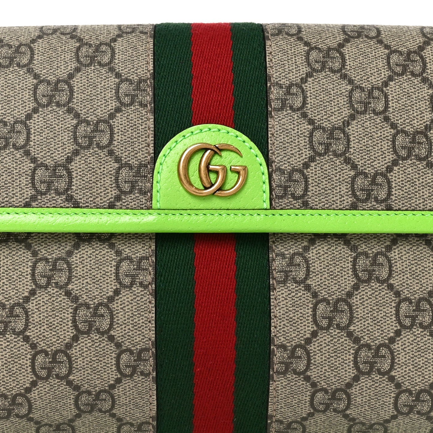 GG Supreme Monogram Web Small Ophidia Belt Bag Beige Ebony Electric Green