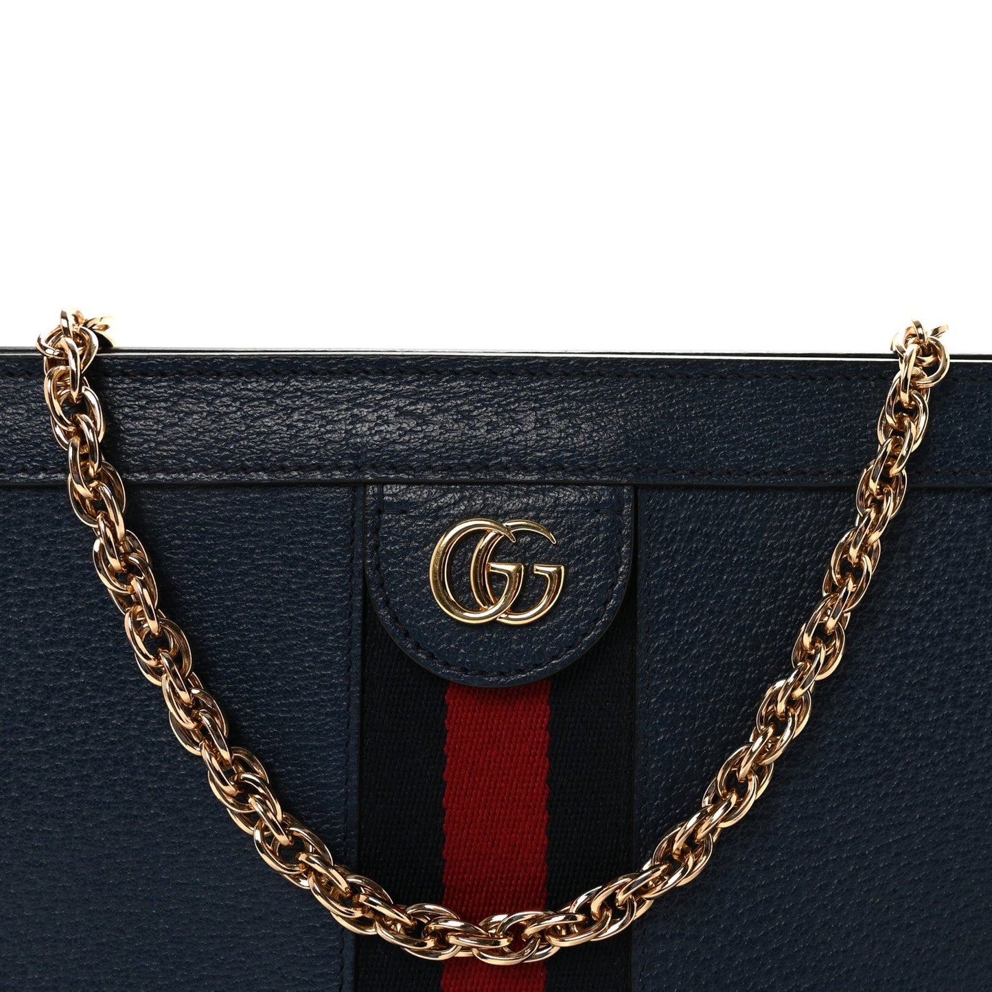 Textured Calfskin Web Medium Ophidia Chain Shoulder Bag Blue Agata