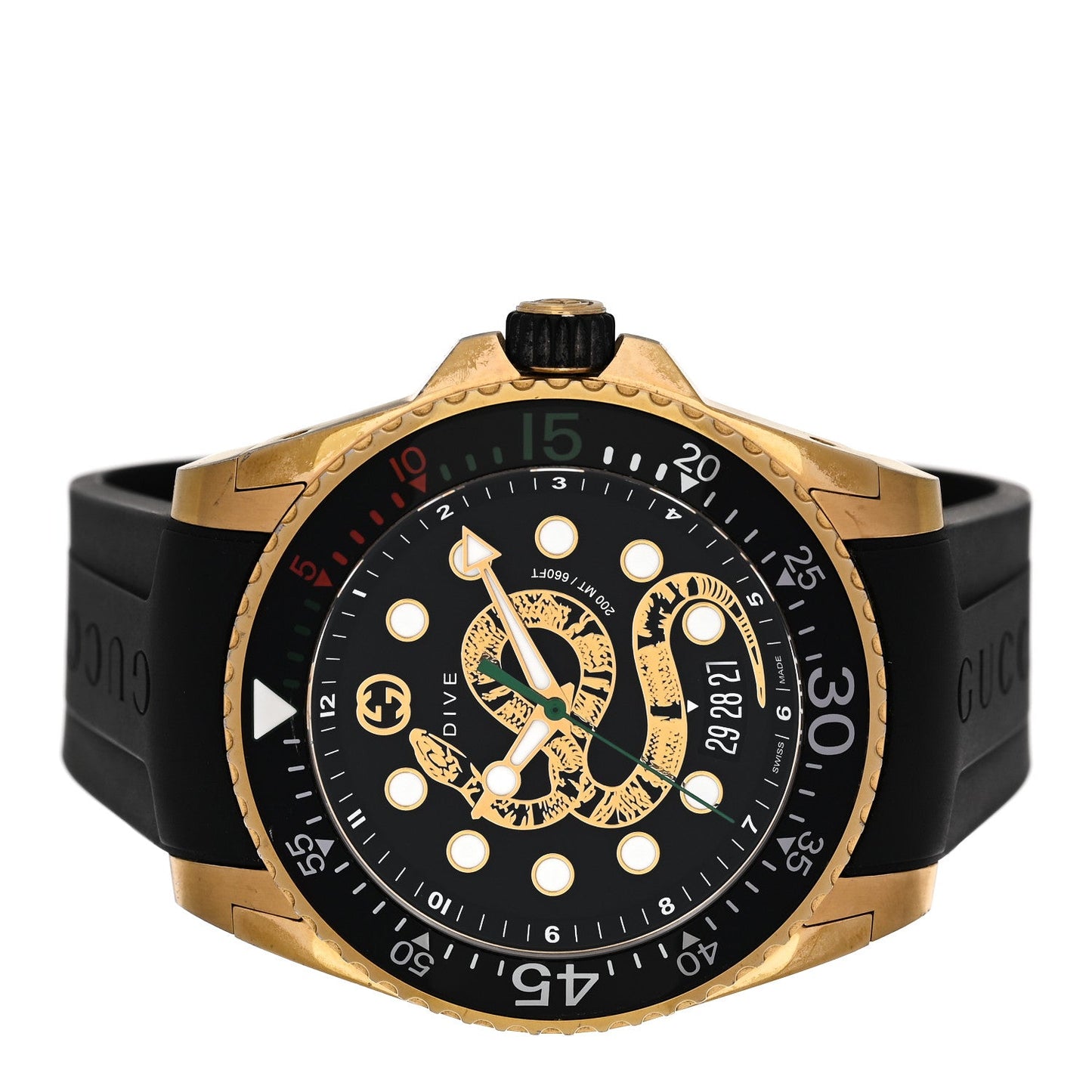 Stainless Steel Rubber 45mm Dive Snake Quartz Watch Black