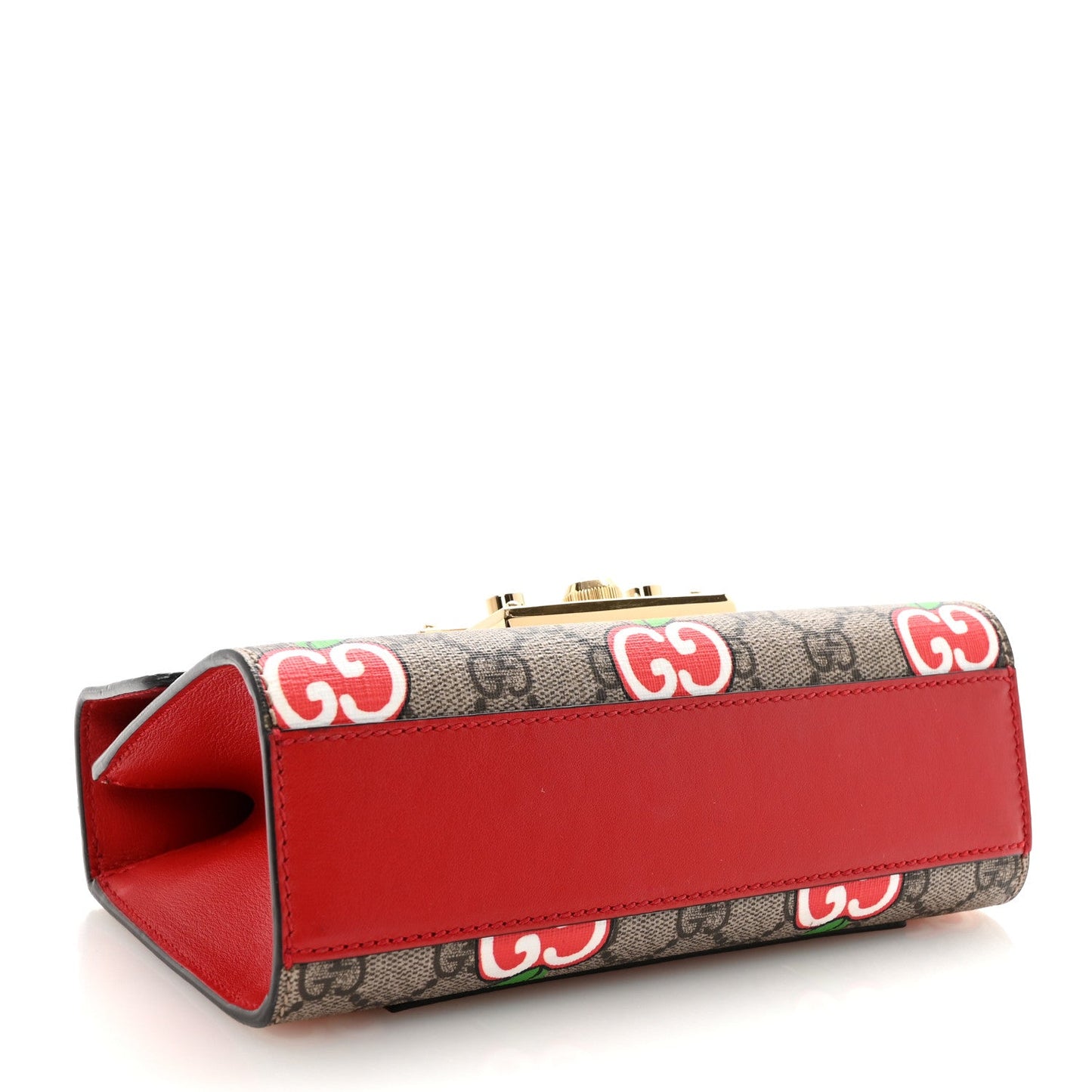 GG Supreme Monogram Apple Small Padlock Shoulder Bag Beige Multicolor Lobster Red