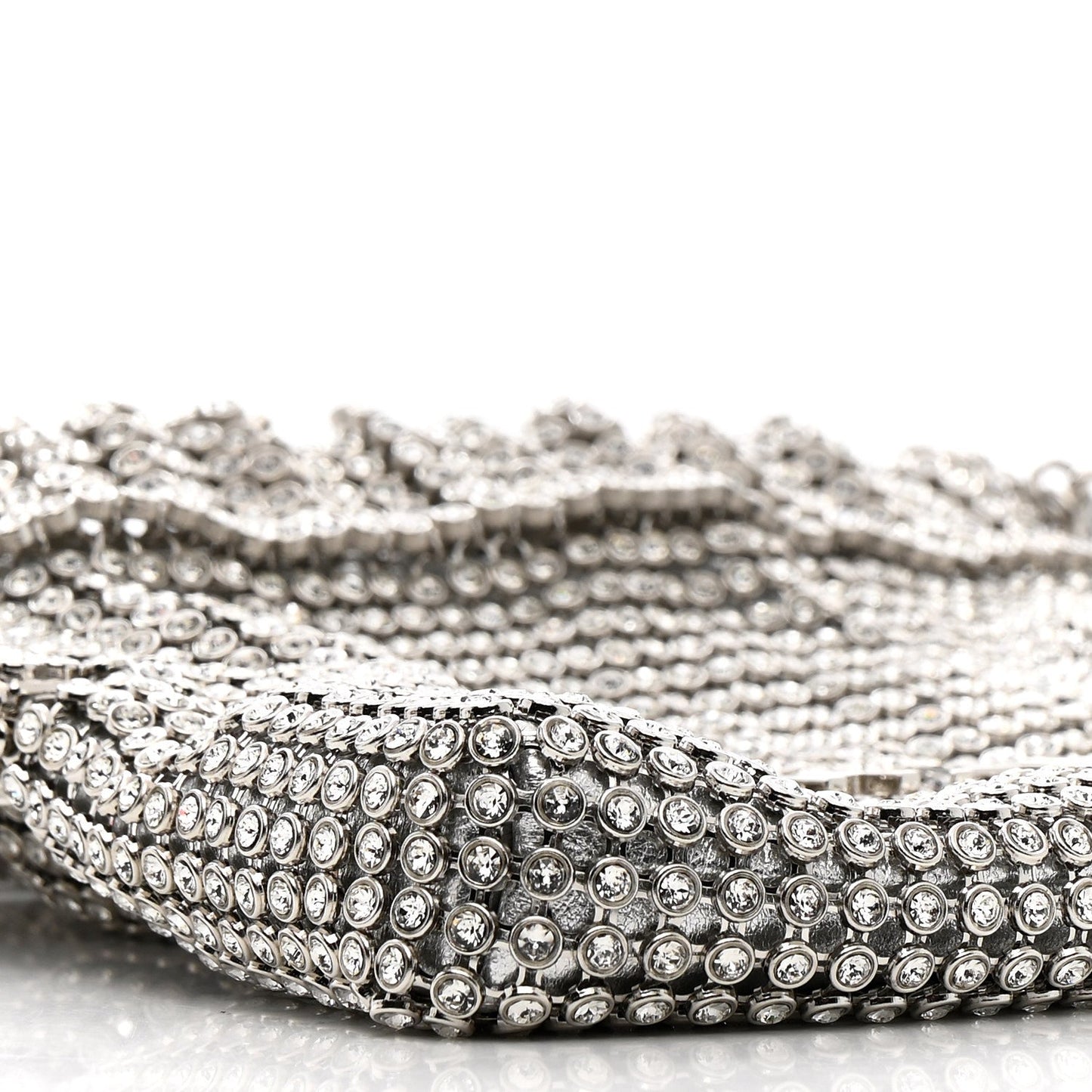 Crystal Embellished Metallic Lambskin Mini Chanel 22 Silver