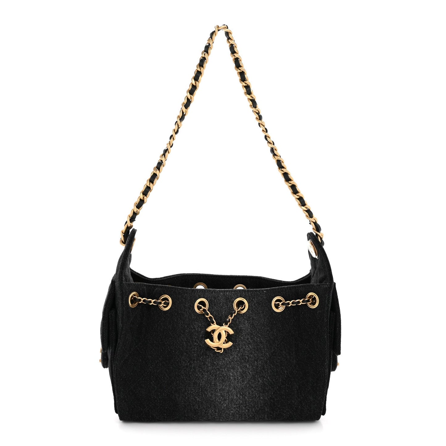 Washed Denim Quilted Mini Chanel 25 Handbag Black