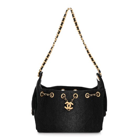 Washed Denim Quilted Mini Chanel 25 Handbag Black