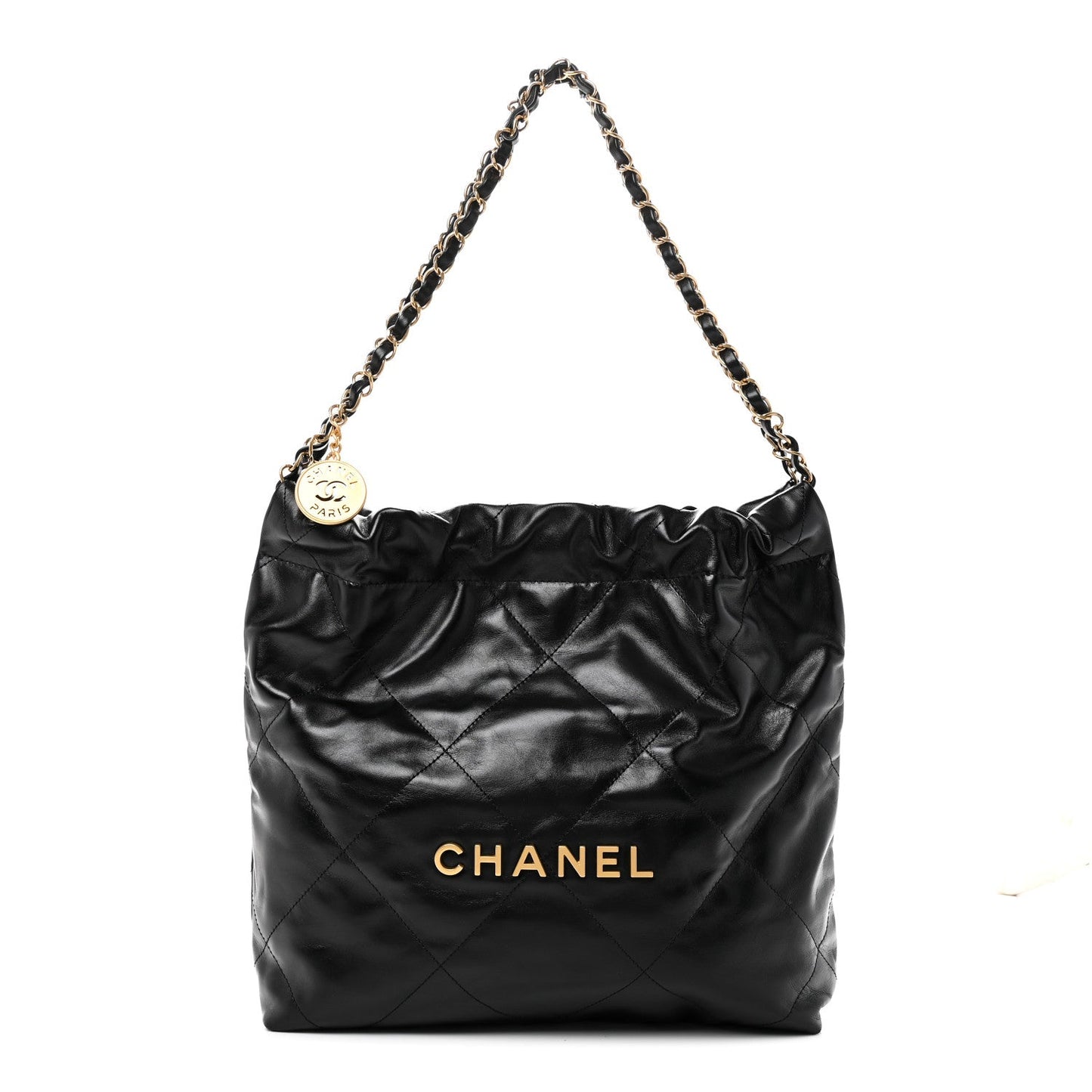 Shiny Calfskin Quilted Small Chanel 22 Black
