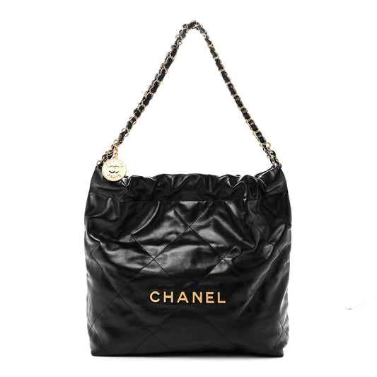Shiny Calfskin Quilted Small Chanel 22 Black