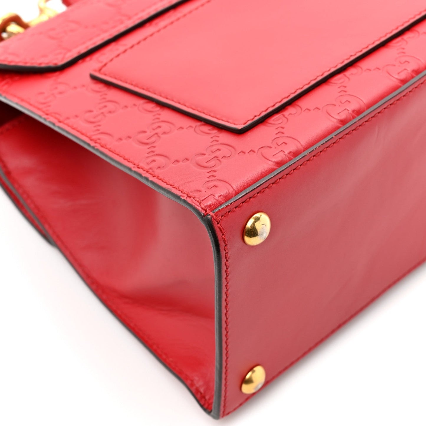 Guccissima Signature Small Padlock Top Handle Bag Hibiscus Red