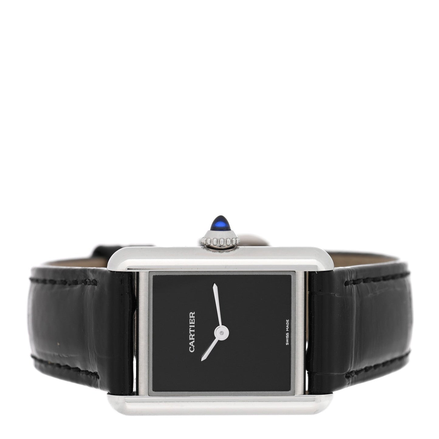 Stainless Steel Alligator 22mm Must de Cartier Tank Quartz Watch Black