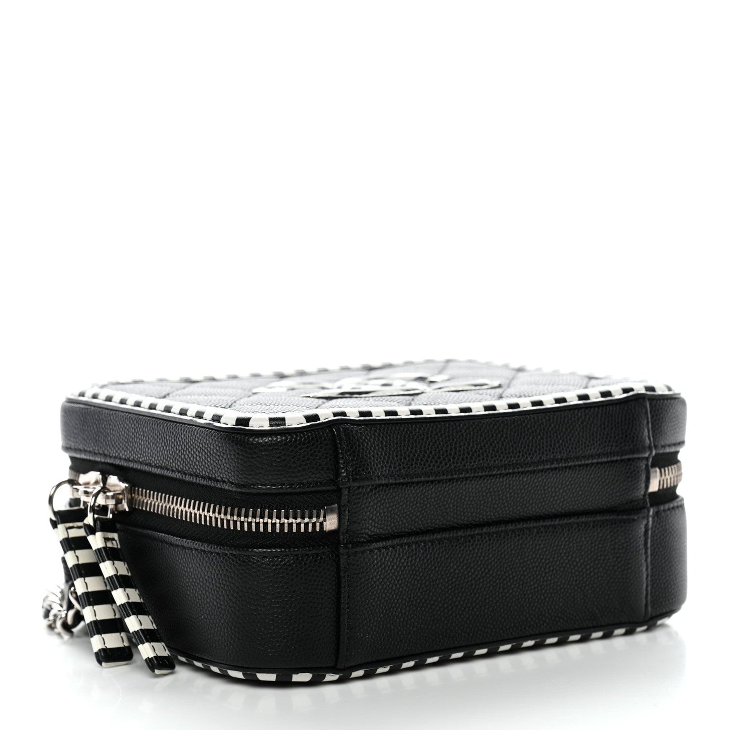 Caviar Quilted Striped Small CC Filigree Vanity Case Black White