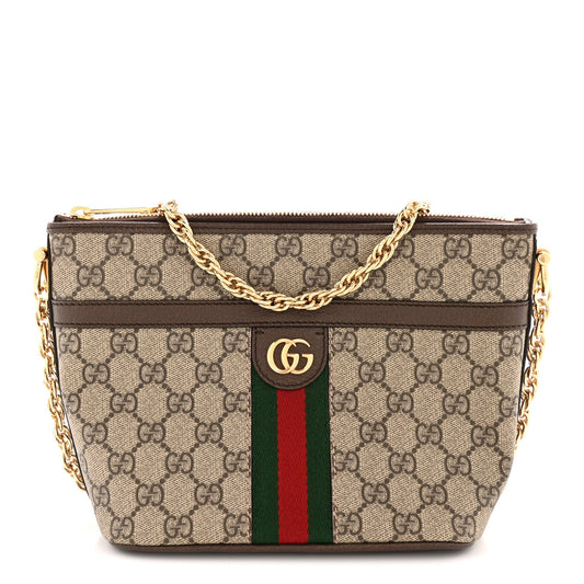 GG Supreme Monogram Web Ophidia Chain Shoulder Bag Brown