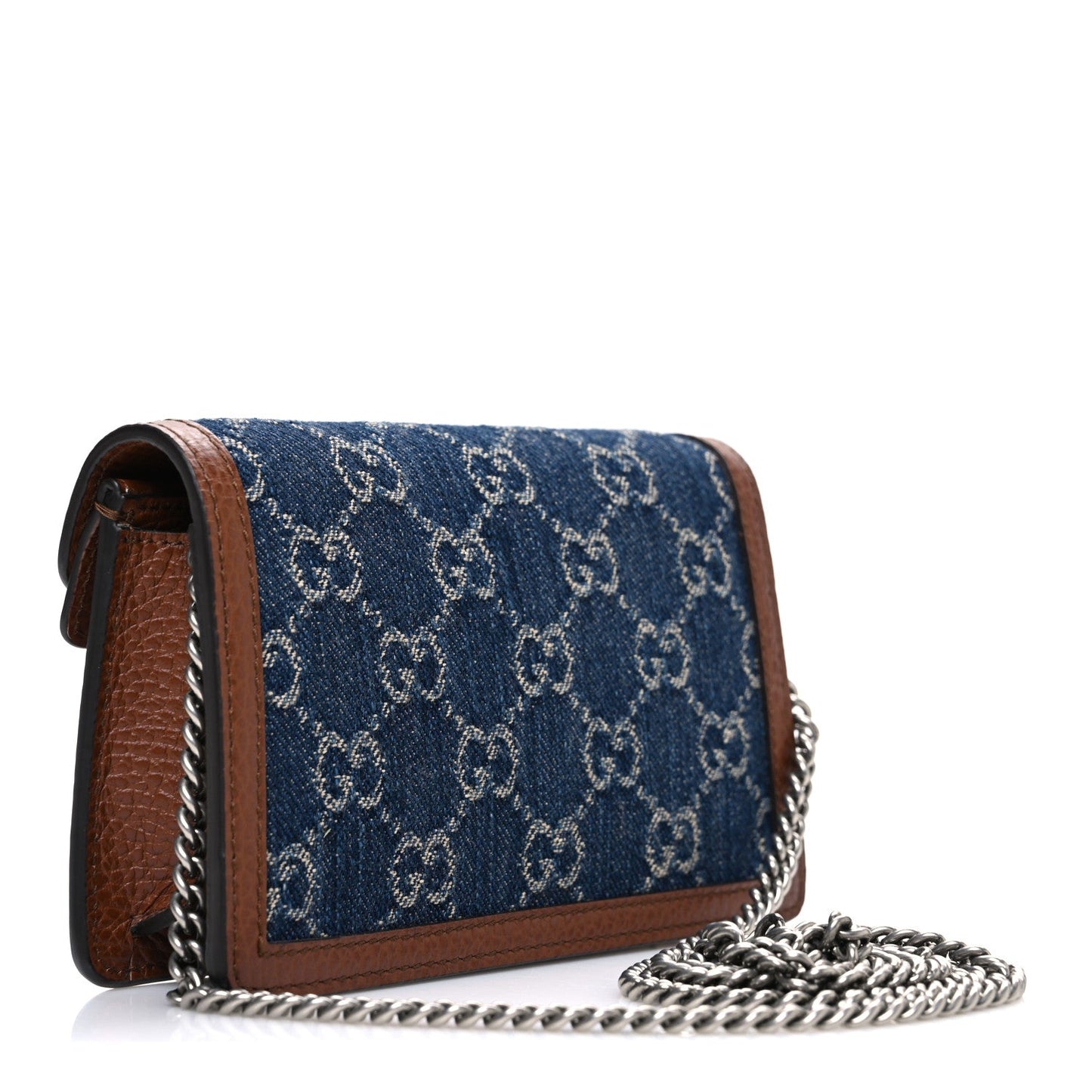 New Denim GG Monogram Dollar Calfskin Enamel Super Mini Dionysus Shoulder Bag Blue Tea Cuir Epilog Electric Blue