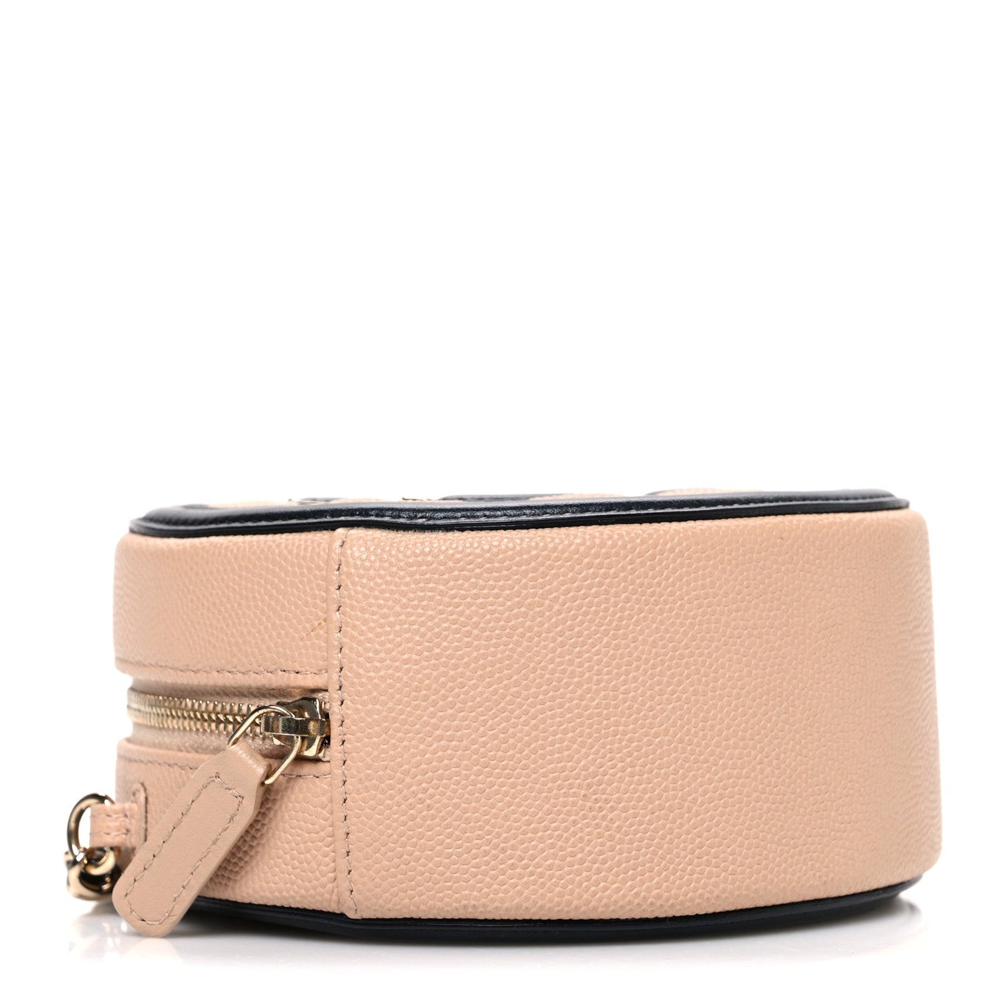 Caviar Quilted Round Filigree Crossbody Beige Black
