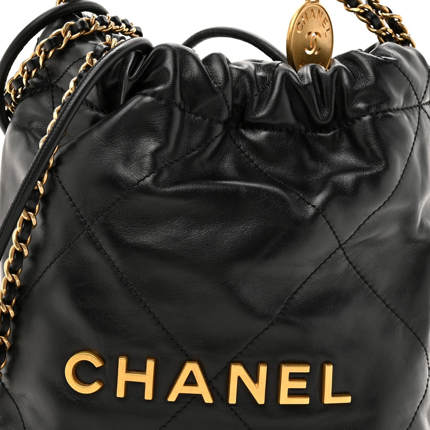 Shiny Calfskin Quilted Mini Chanel 22 Black
