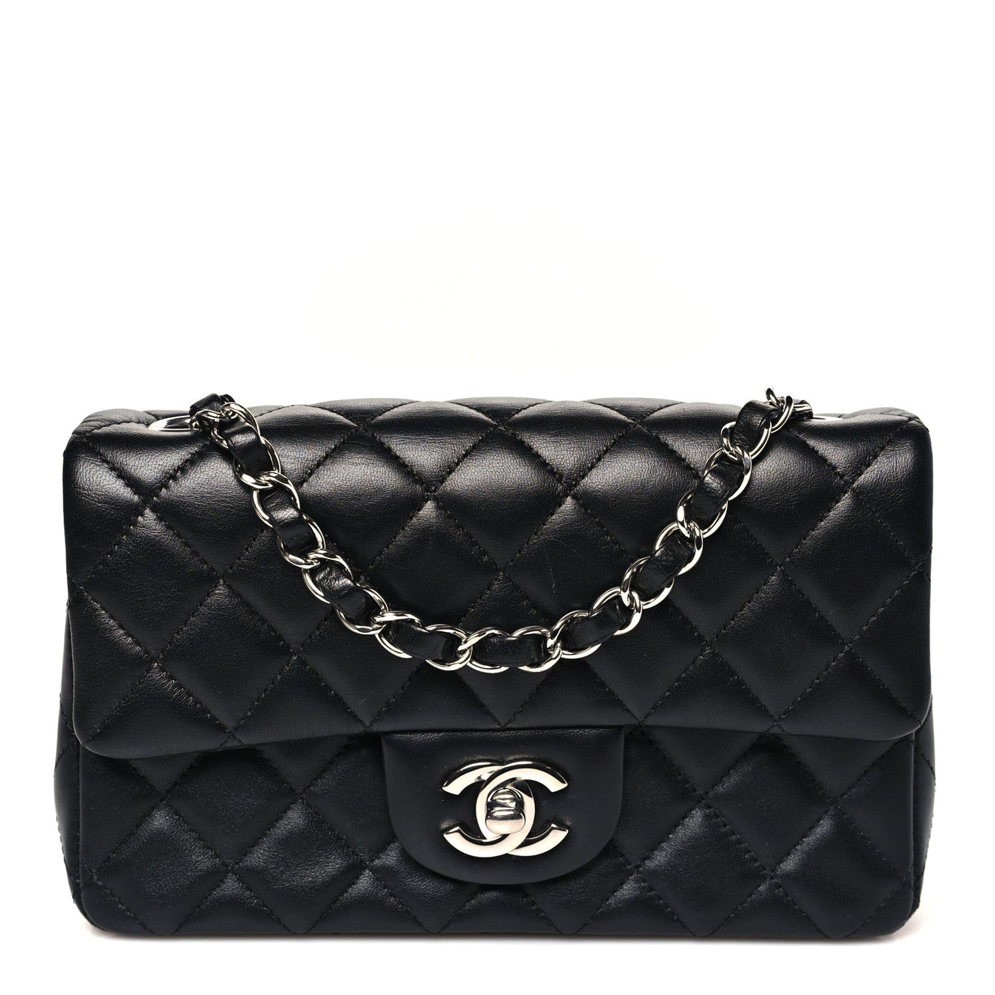 Lambskin Quilted Mini Rectangular Flap Black
