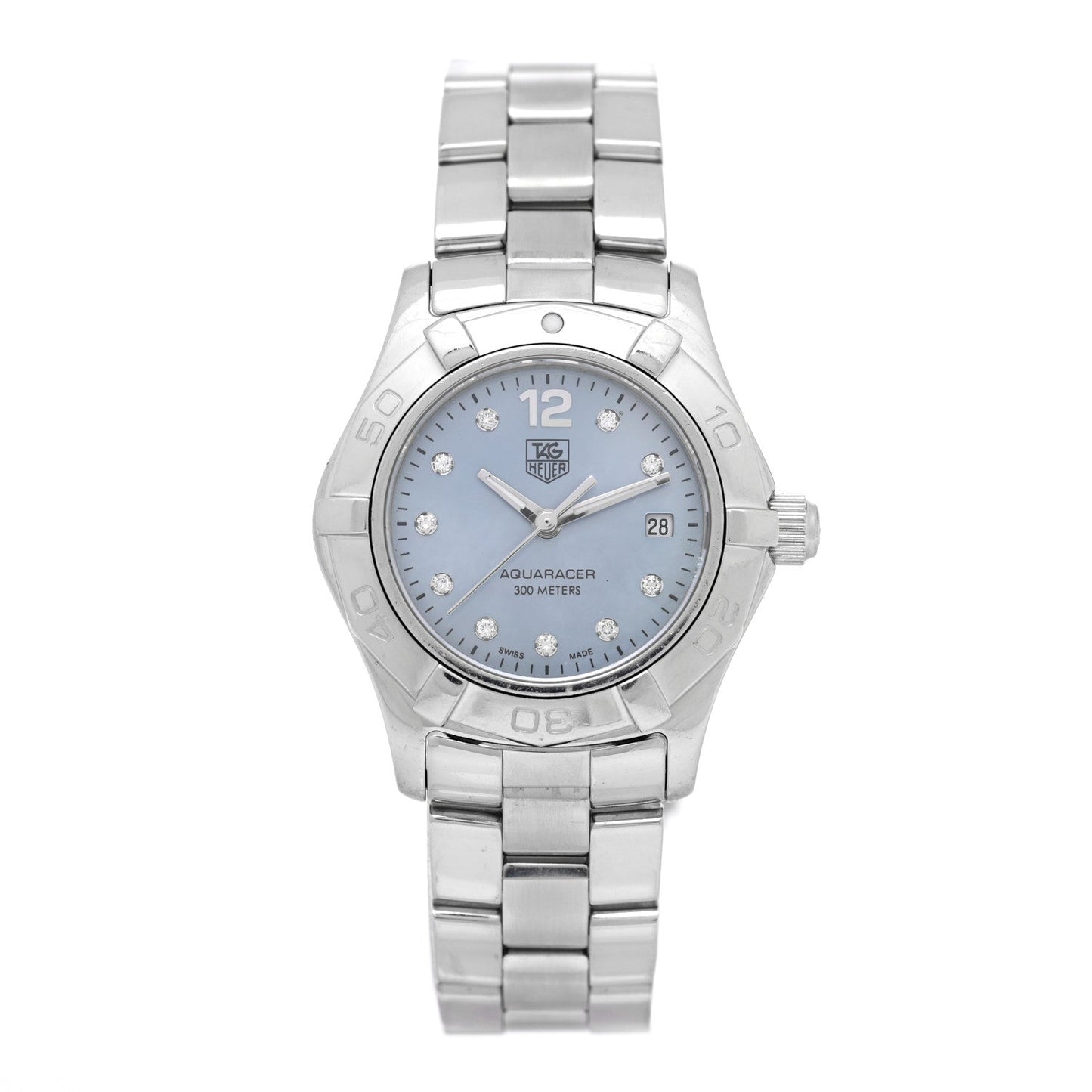 Stainless Steel Diamond Blue Mother of Pearl 27mm Aquaracer Lady Quartz Watch WAF1419