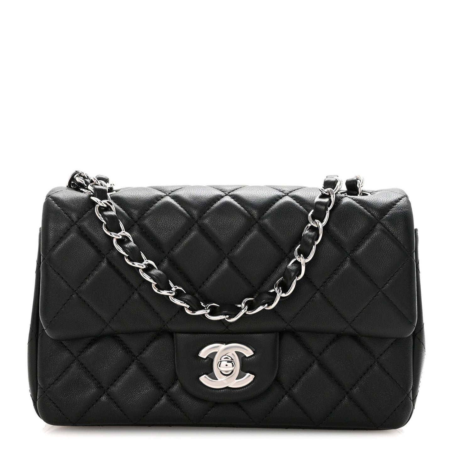 Lambskin Quilted Mini Rectangular Flap Black