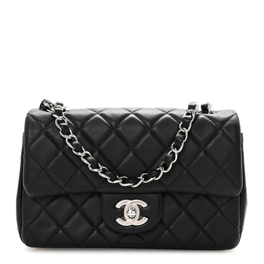 Lambskin Quilted Mini Rectangular Flap Black