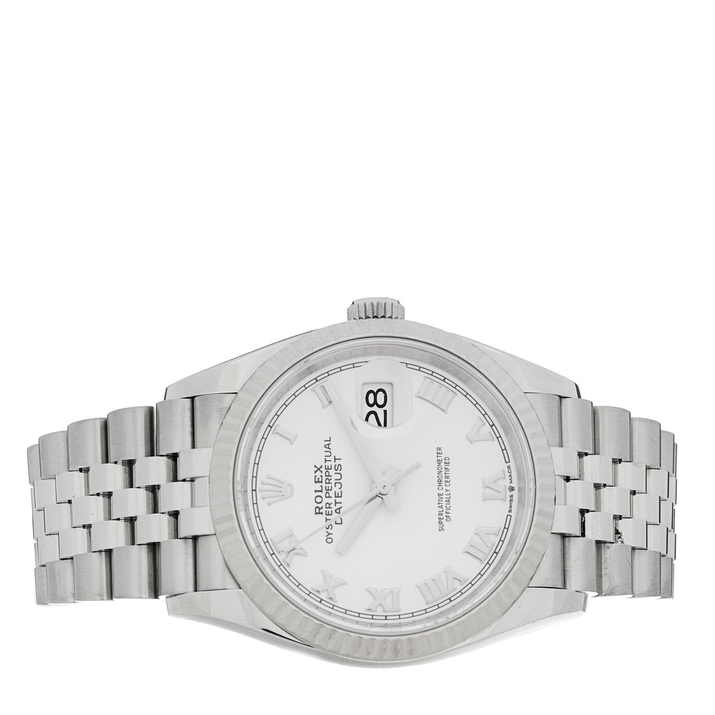 Stainless Steel 18K White Gold 36mm Oyster Perpetual Datejust Watch White Roman 126234