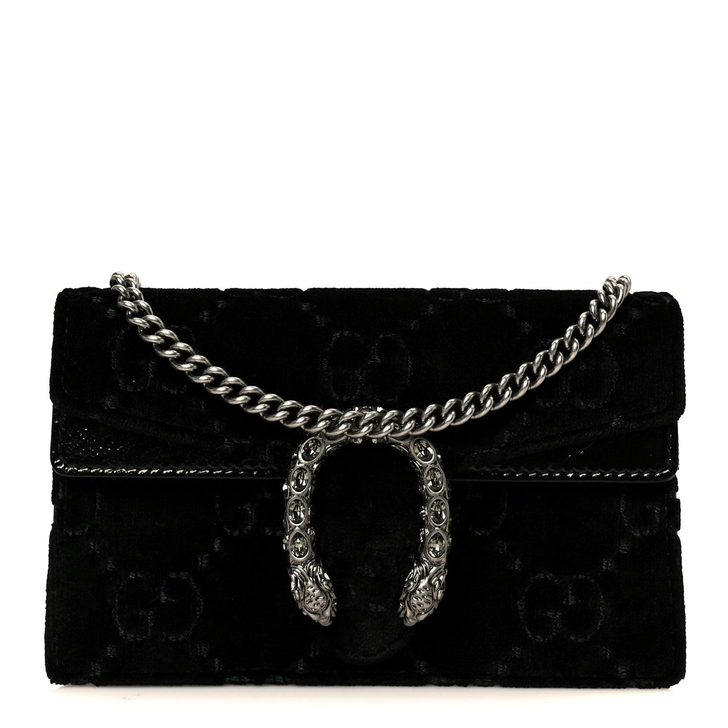 Velvet Skipper Crystal GG Monogram Super Mini Dionysus Shoulder Bag Black