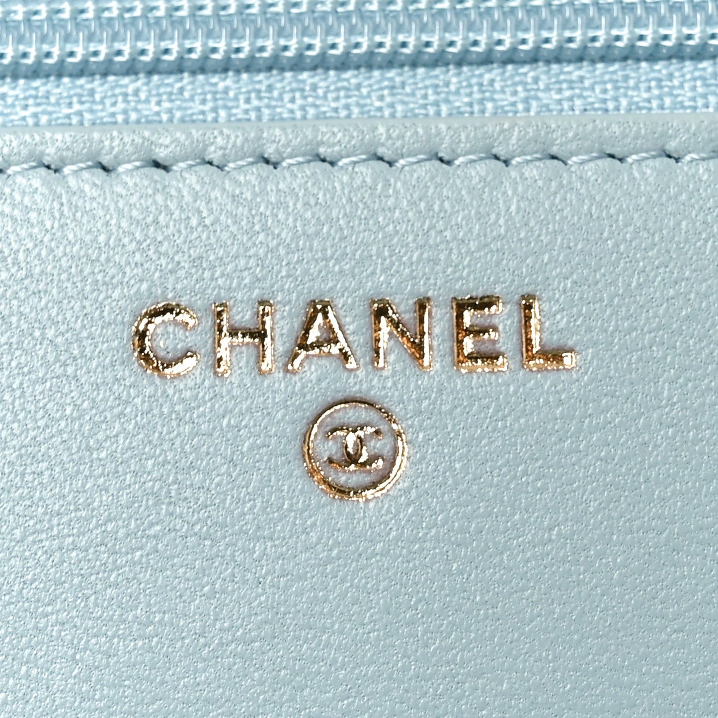 Lambskin Quilted Trendy CC Wallet On Chain WOC Light Blue