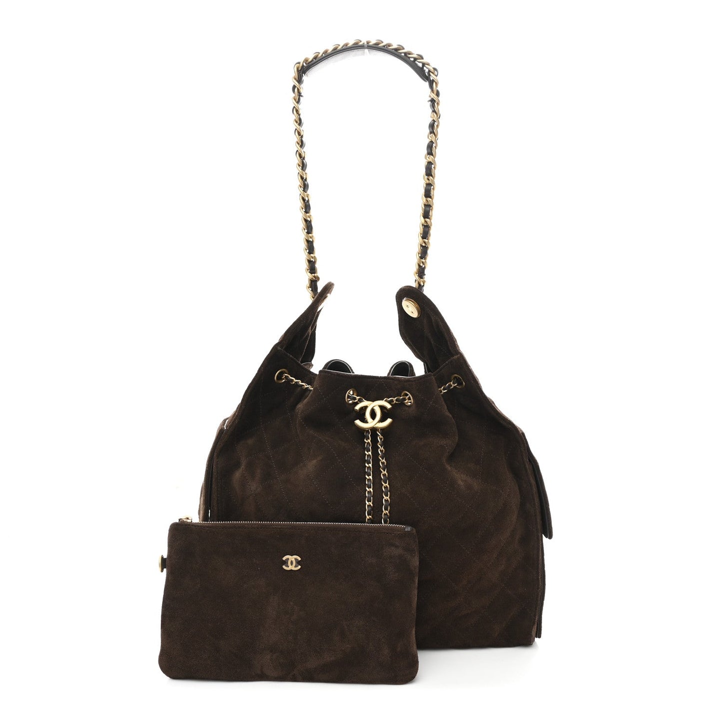 Suede Quilted Medium Chanel 25 Handbag Dark Brown