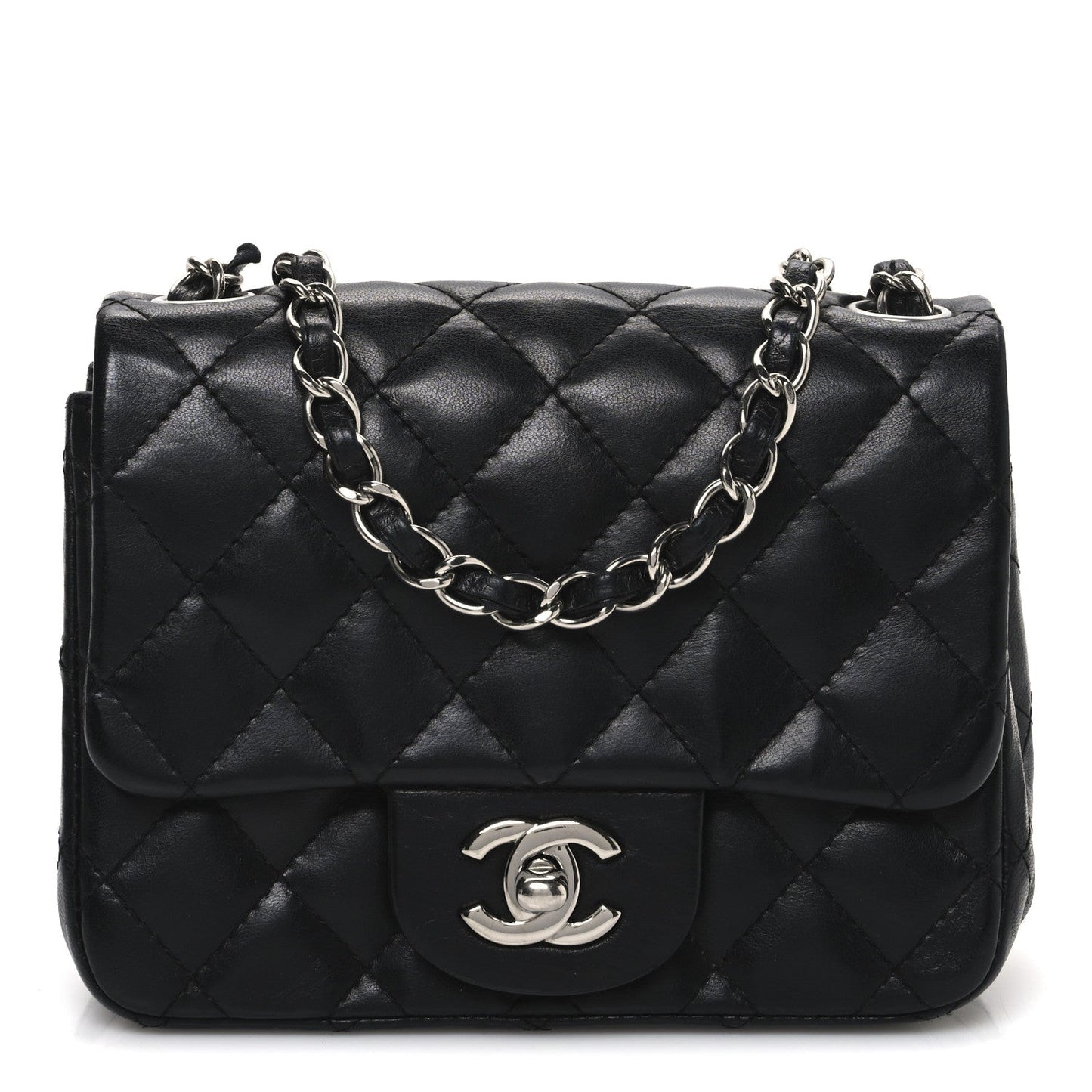 Lambskin Quilted Mini Square Flap Black