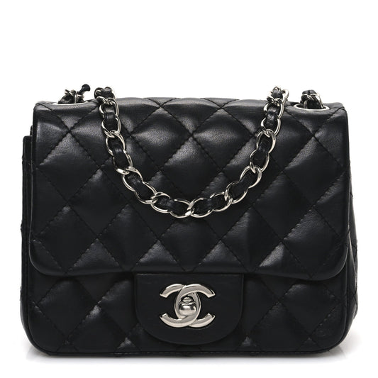 Lambskin Quilted Mini Square Flap Black