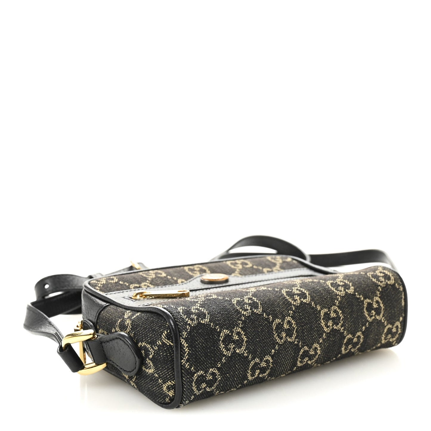 Jacquard Black Denim GG Monogram Textured Dollar Calfskin Mini Ophidia Shoulder Bag Black Ivory
