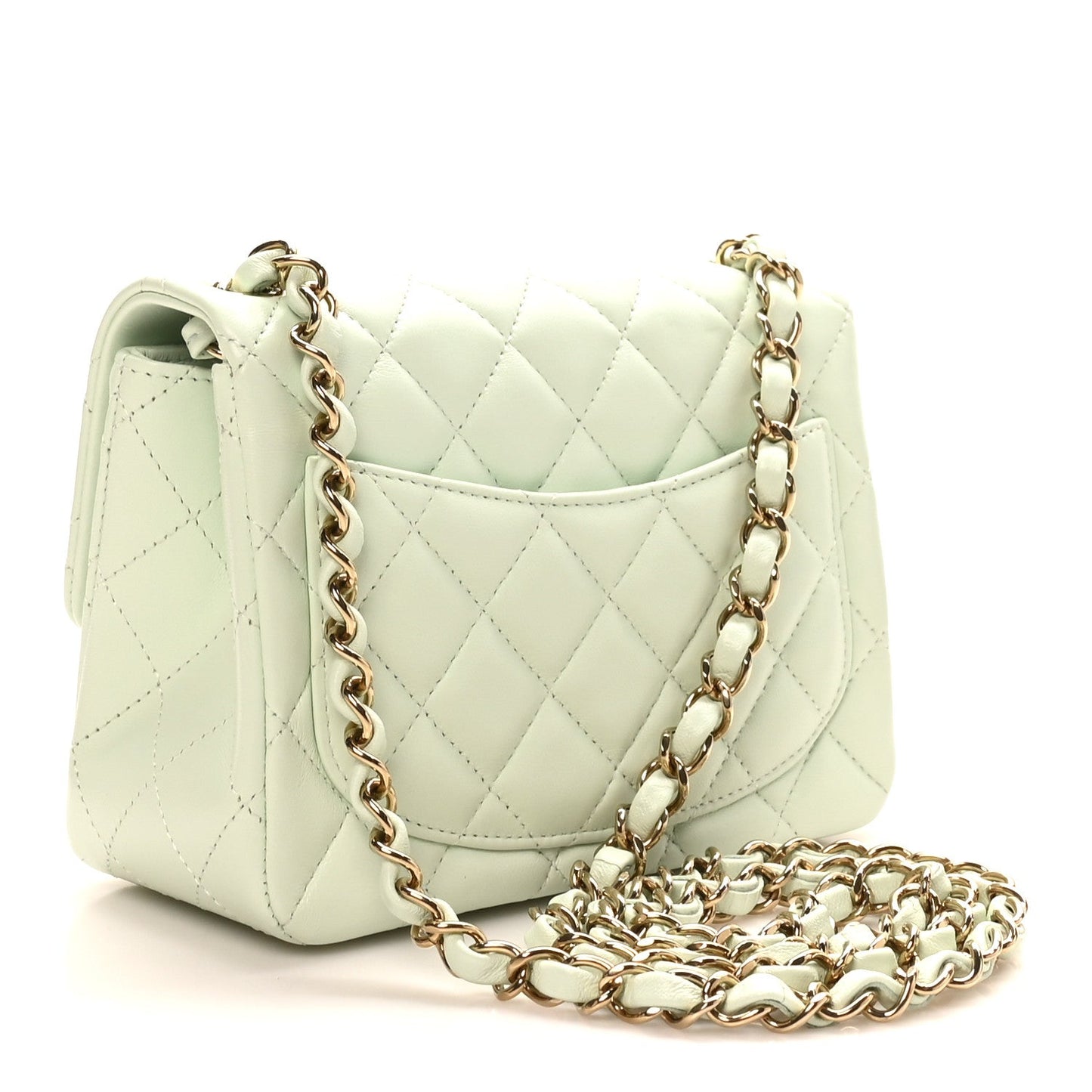 Lambskin Quilted Mini Square Flap Light Green