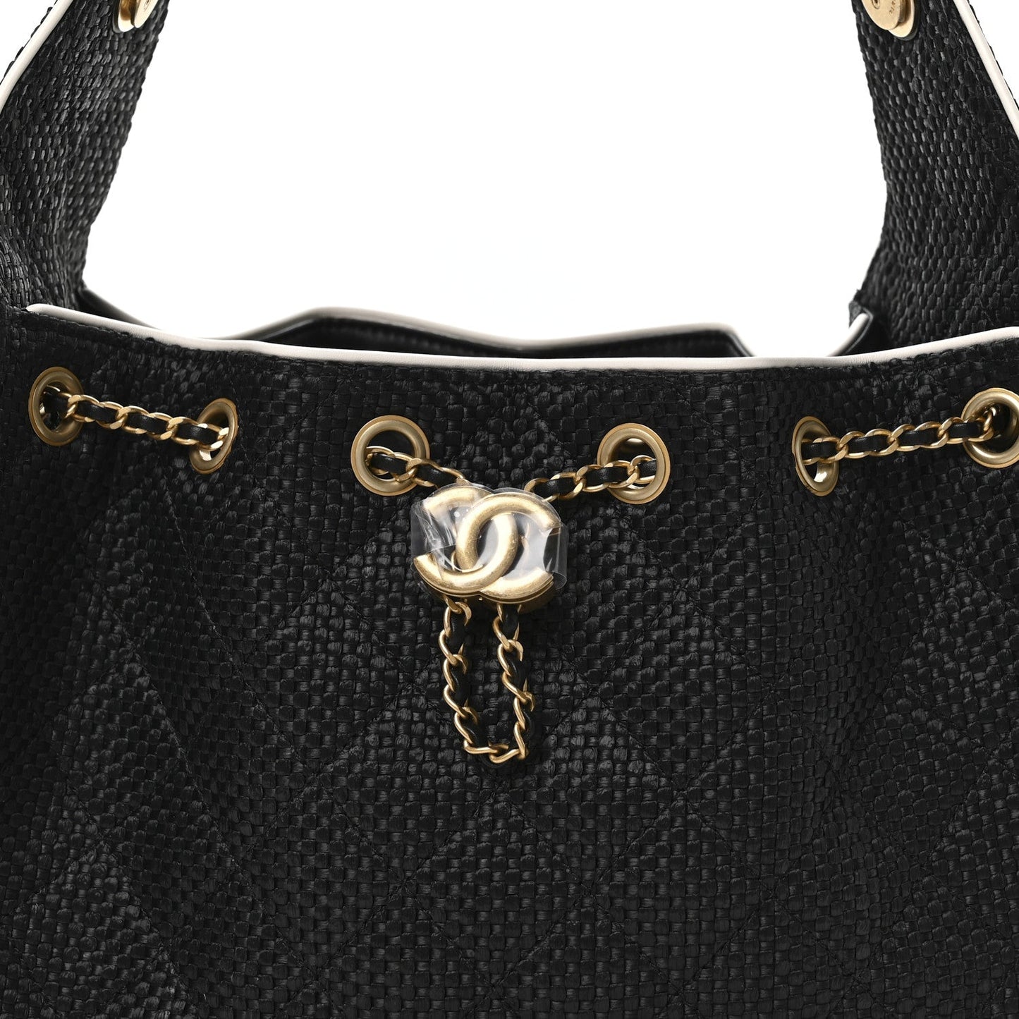 Braided Raffia Calfskin Small Chanel 25 Handbag Black White