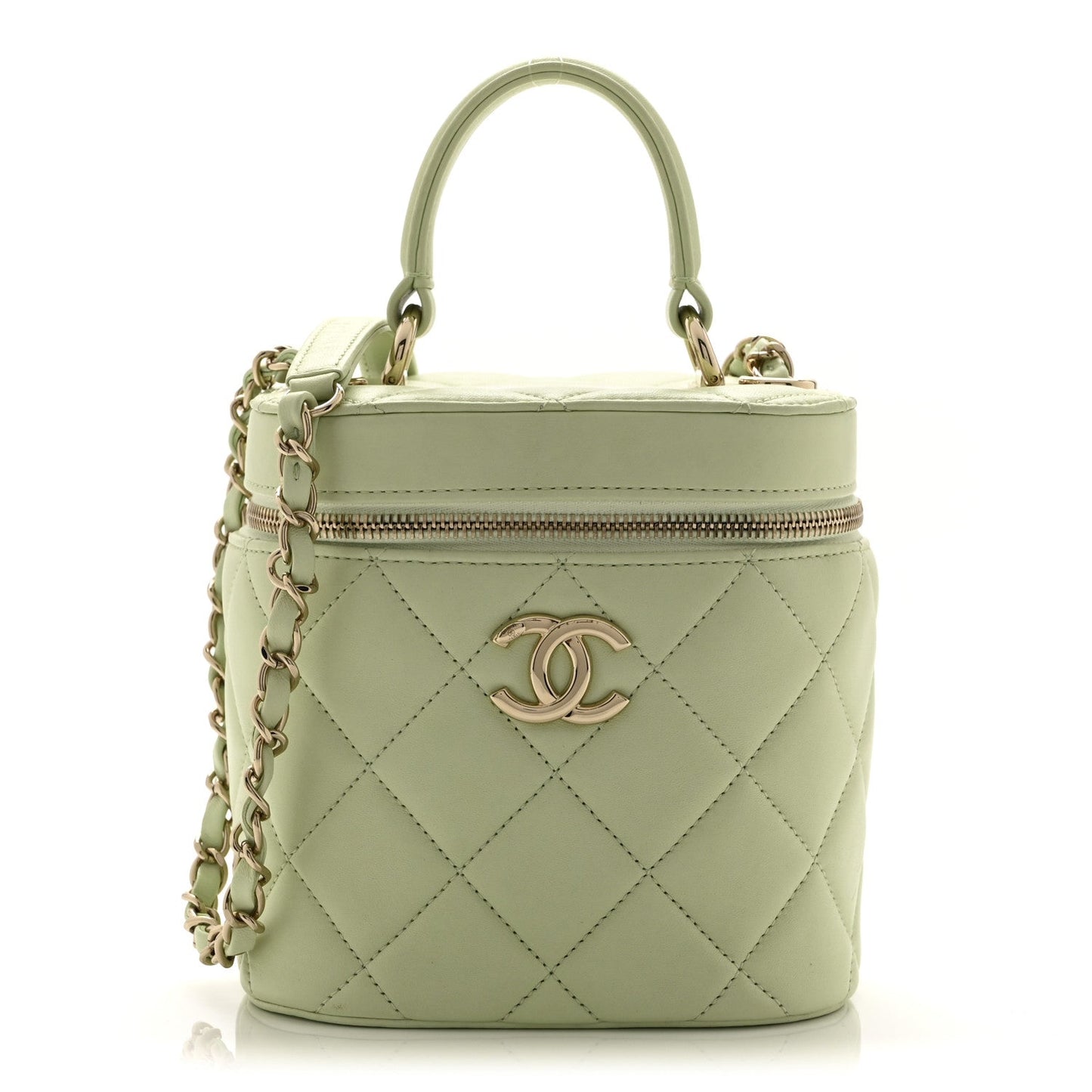 Lambskin Quilted Trendy Vanity Case Sea Green