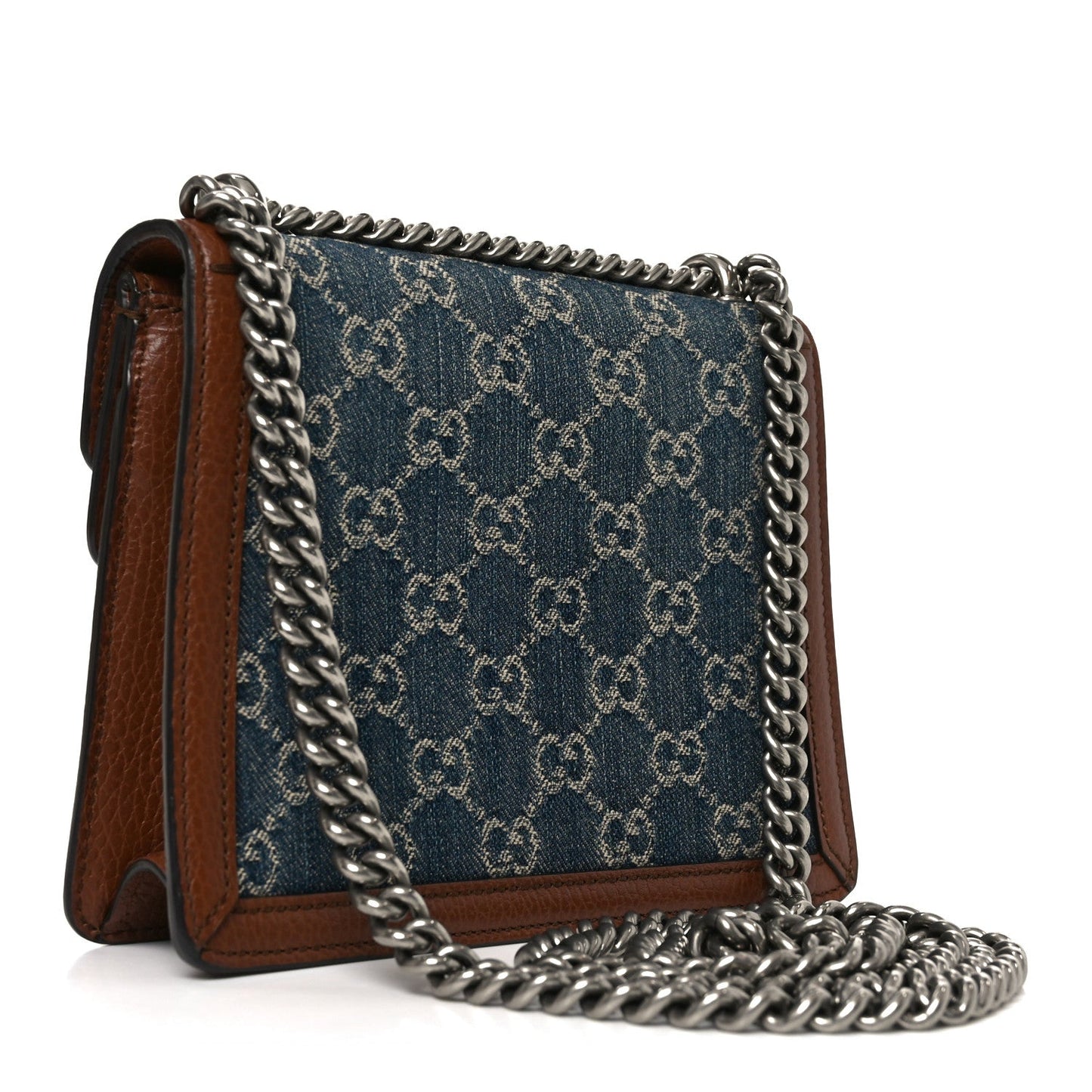 New Denim GG Monogram Dollar Calfskin Enamel Mini Dionysus Shoulder Bag Blue Tea Cuir Epilog Electric Blue