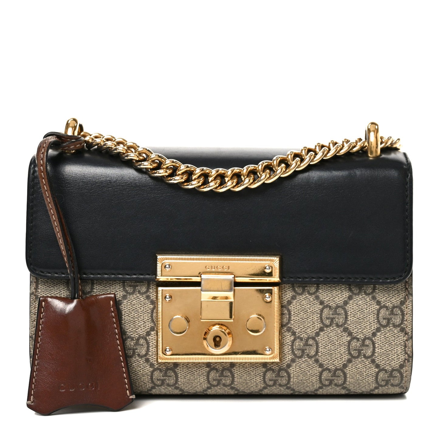 GG Supreme Monogram Calfskin Small Padlock Shoulder Bag Beige Black Cuir