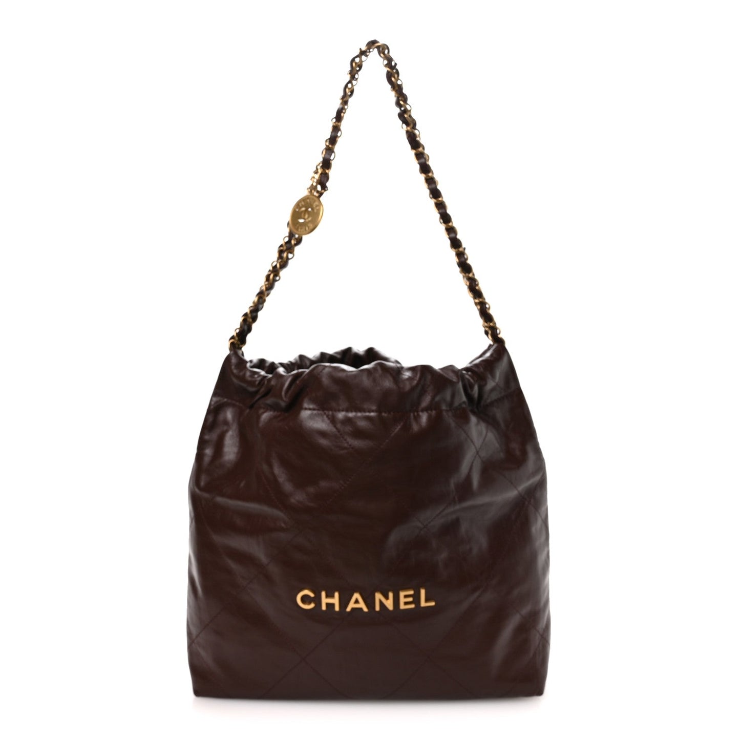 Shiny Calfskin Quilted Small Chanel 22 Dark Brown