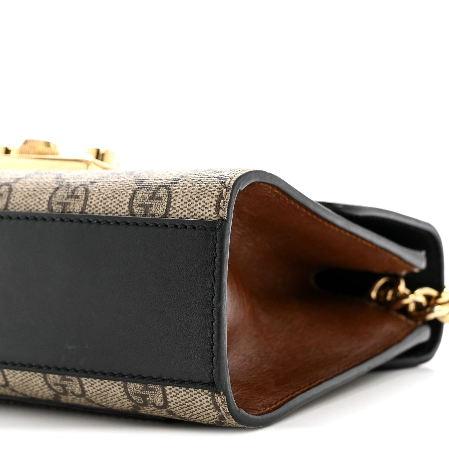 GG Supreme Monogram Calfskin Small Padlock Shoulder Bag Beige Black Cuir