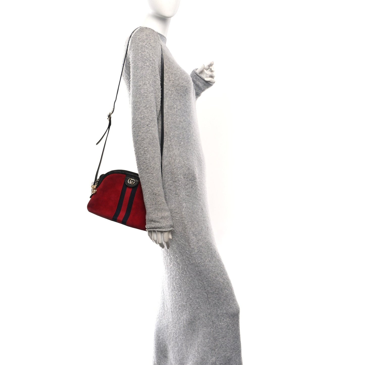 Suede Patent Web GG Small Ophidia Dome Shoulder Bag Hibiscus Red